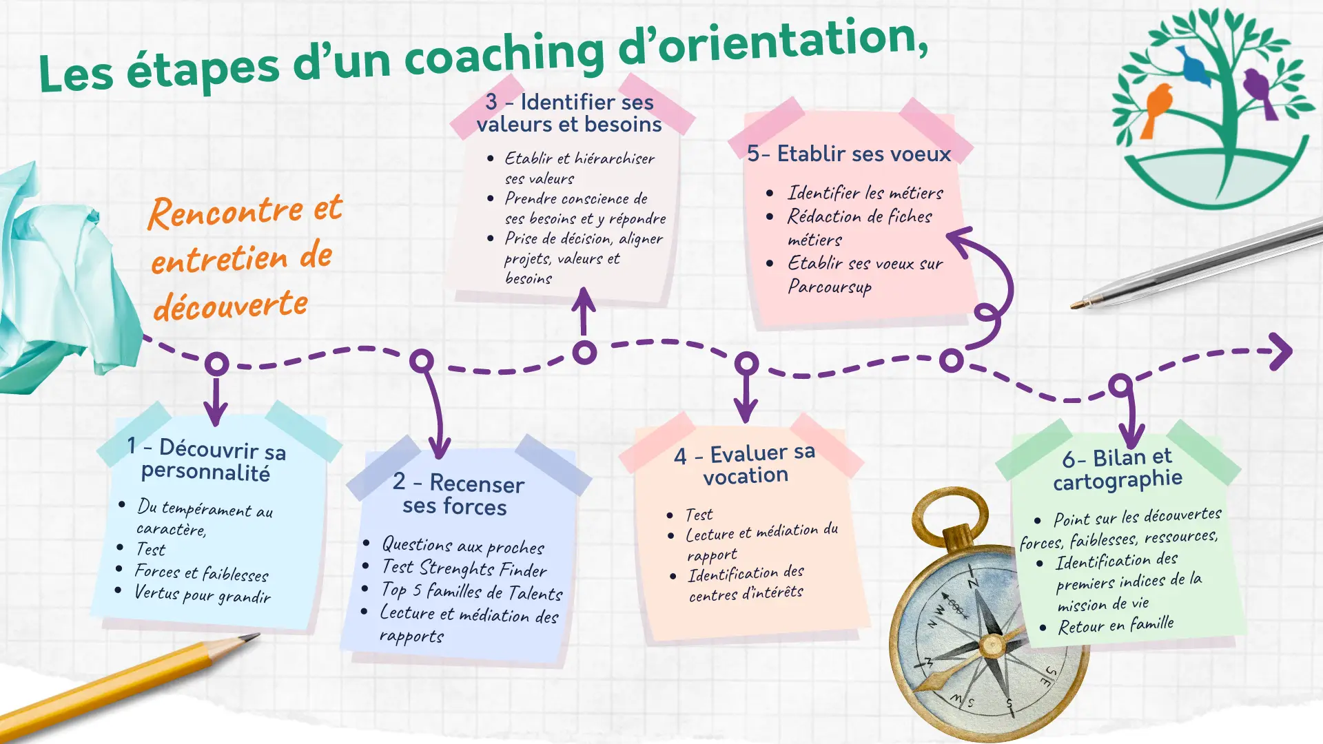 Les étapes d'un coaching d'orientation scolaire Sinapi Coaching 2024 - Sinapi Ultreïa