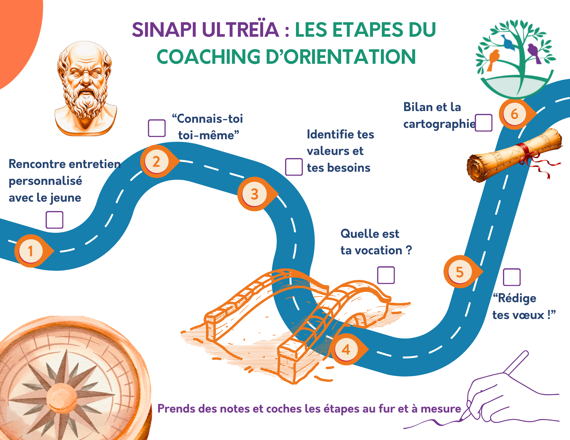 Les étapes du coaching d'orientation Sinapi Ultreia - Sinapi Coaching